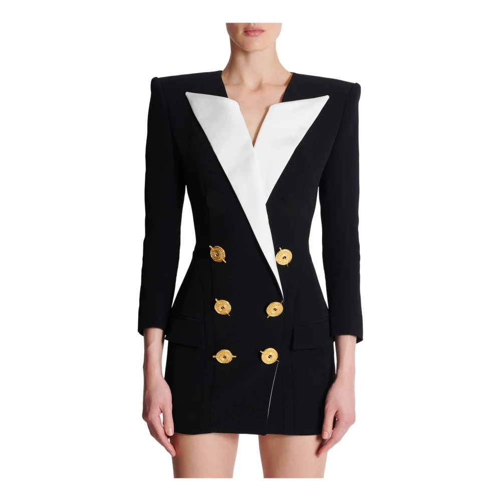 Balmain Korte tweekleurige crêpe jurk Black Dames