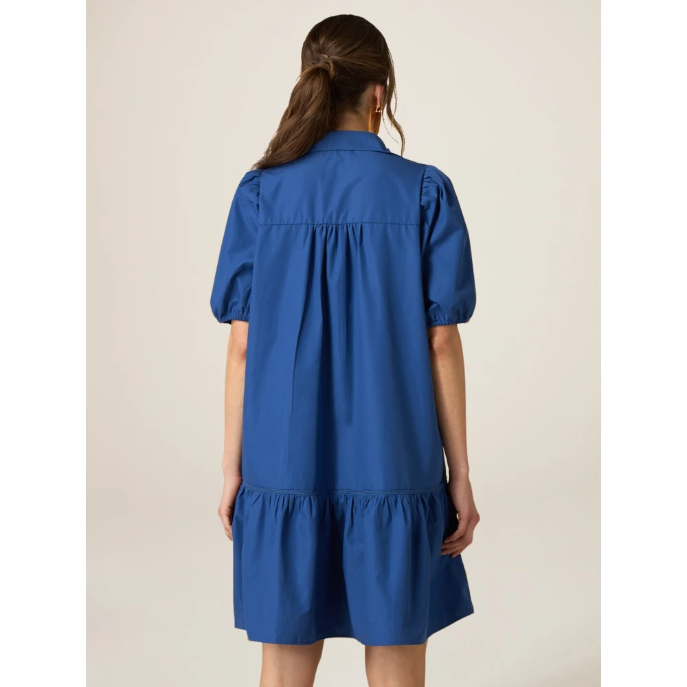 Oltre Korte Katoenen Jurk met Ajour Detail Blue Dames
