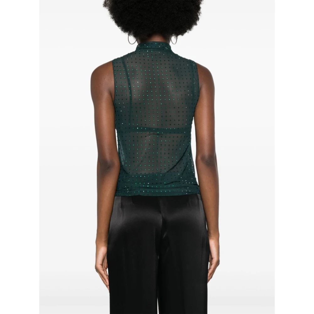 pinko Doorschijnende Mouwloze Top met Strass Green Dames