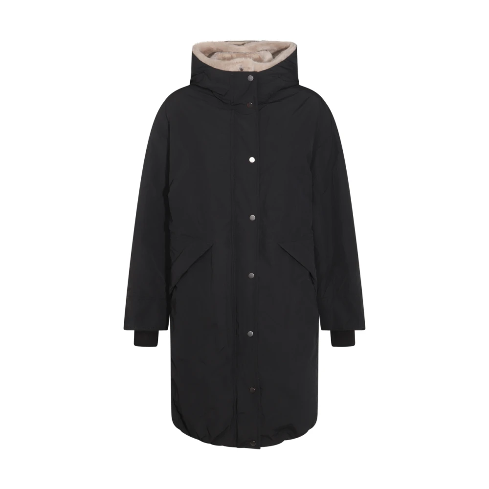 BRUNELLO CUCINELLI Zwarte donsjas met hoge kraag Black Dames