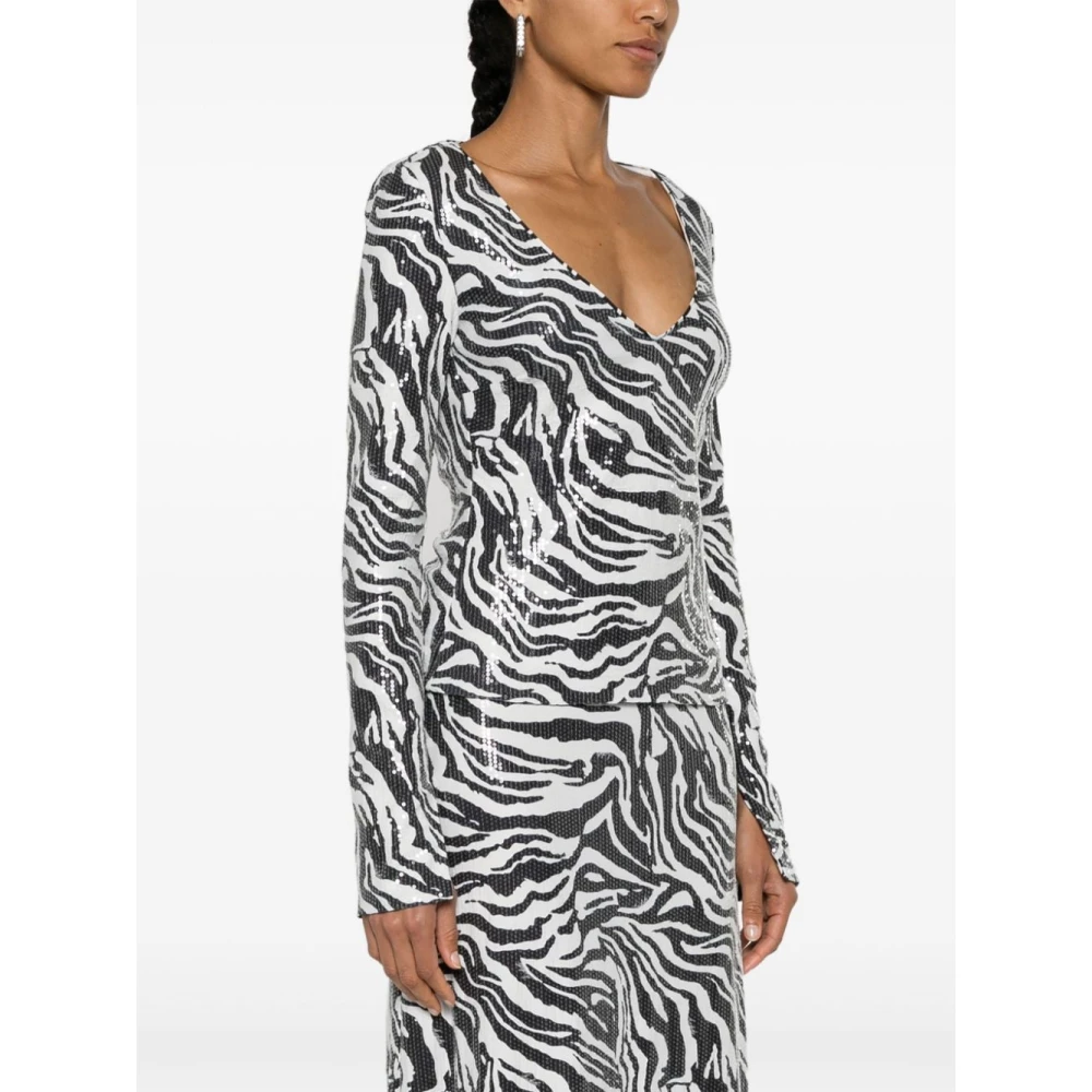 Rotate Birger Christensen Zebra Print Sequin T-shirt Black Dames