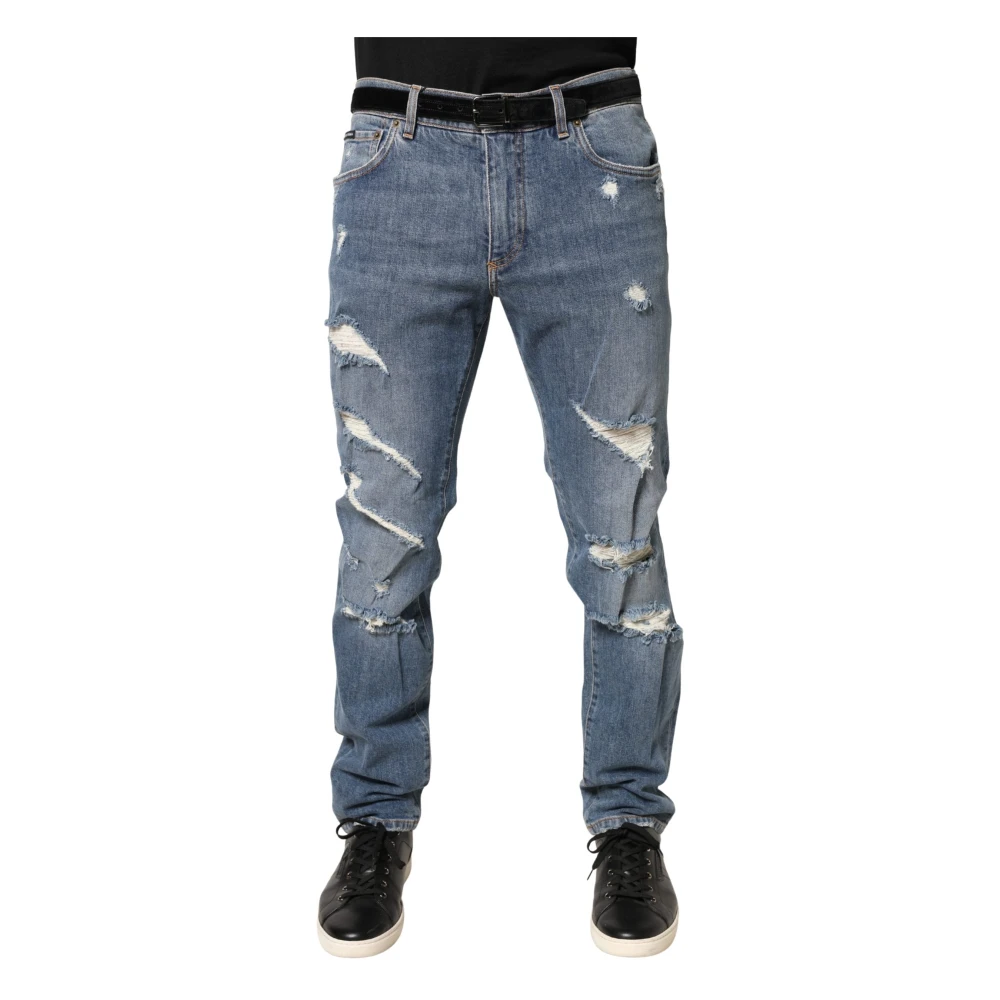 Dolce & Gabbana Men's Blue Tattered Slim-Fit Denim Jeans