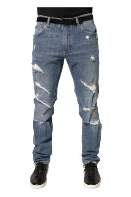 Trasiga Slim-Fit Jeans i Denim