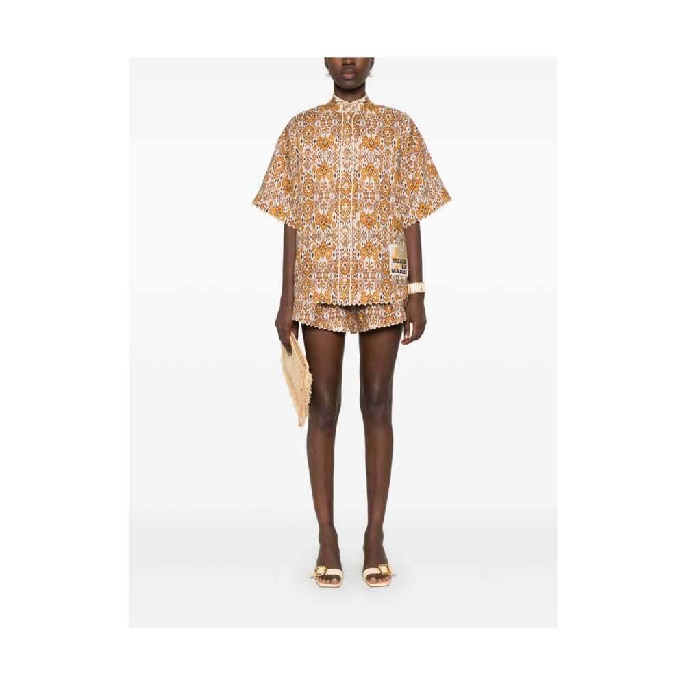 Zimmermann Ikat Patroon Linnen Ceintuur Wijde Pijp Broek Orange Dames
