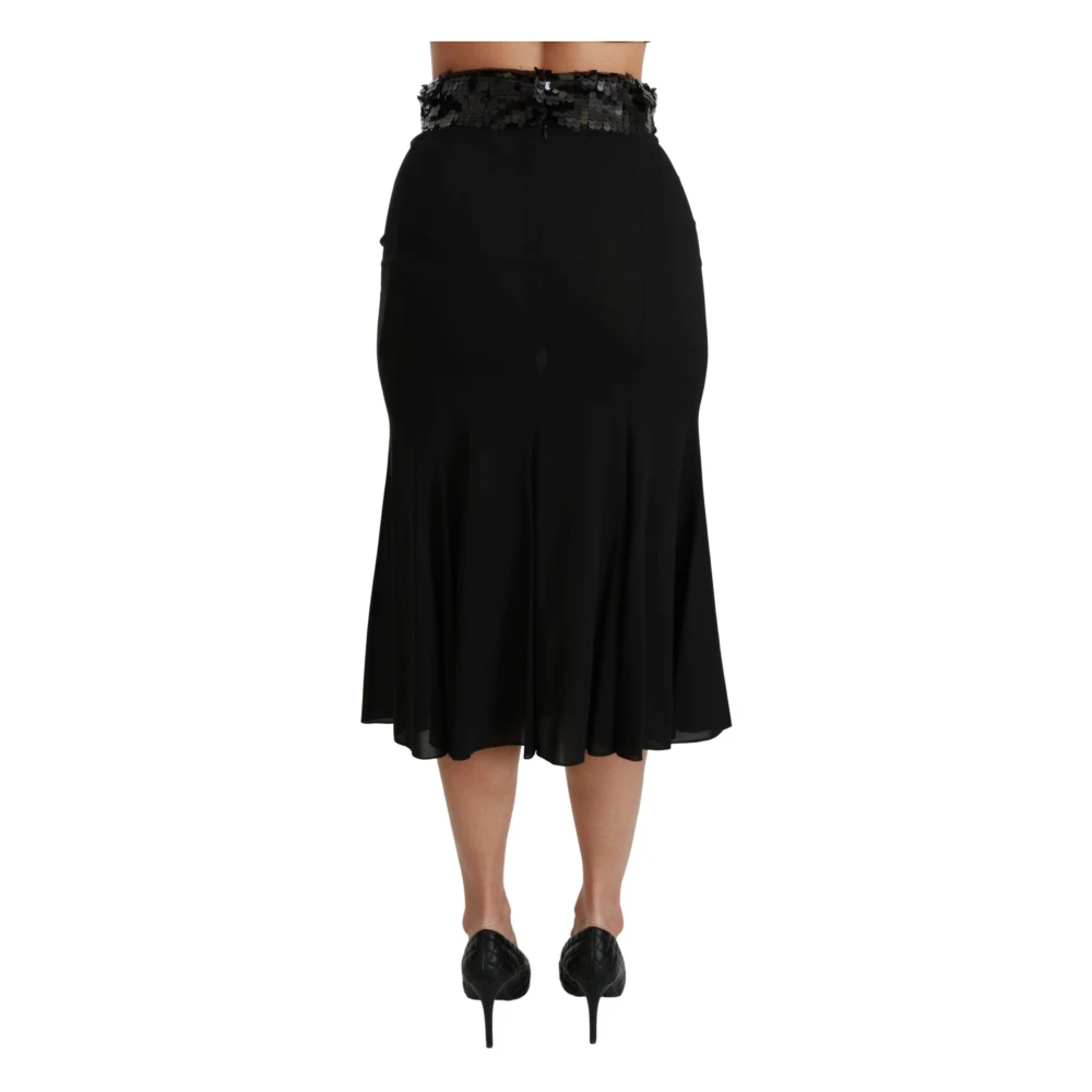 Dolce & Gabbana Zwarte Pailletten Hoge Taille Rok Black Dames