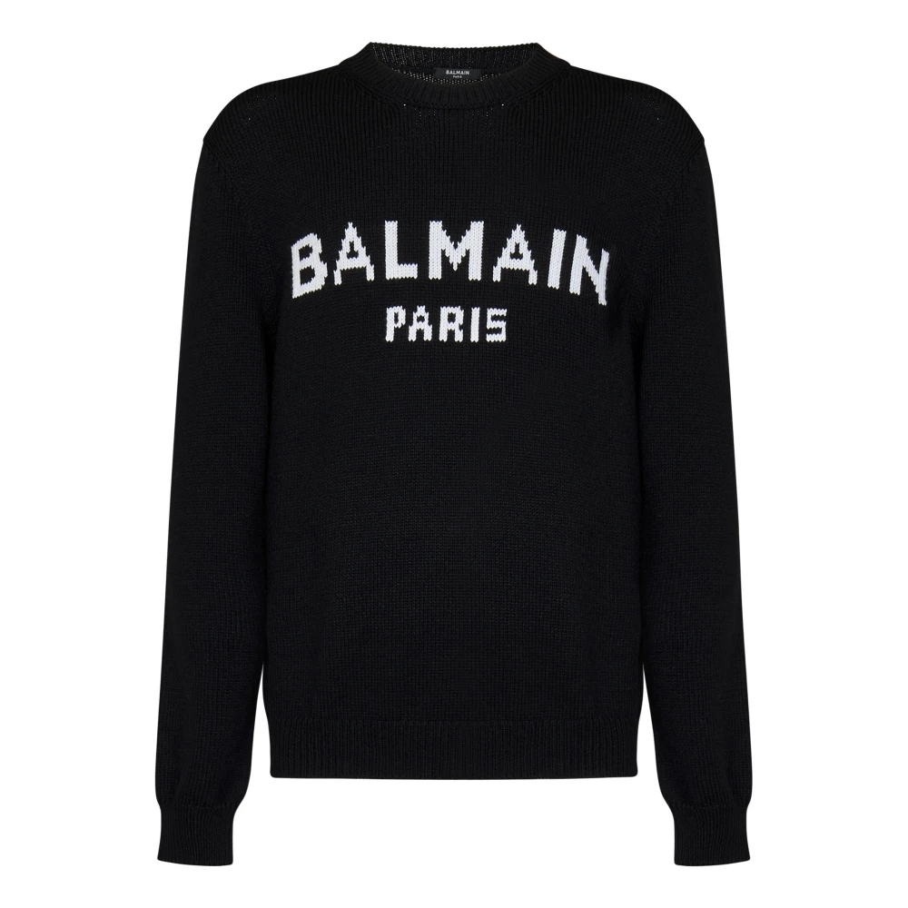 Balmain Zwarte Crew Neck Sweater Aw24 Black Heren