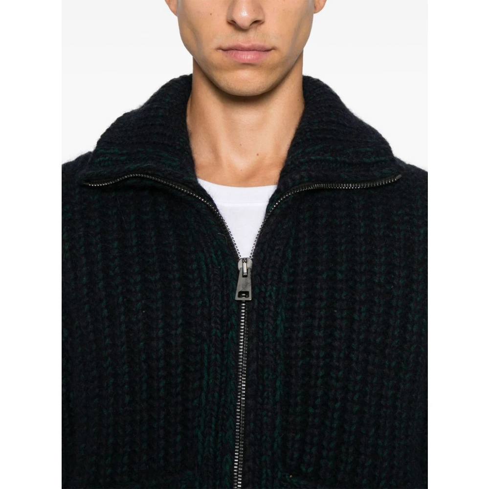 Roberto Collina Chunky Merino Cardigan Blauw Rits Trechter Blue Heren