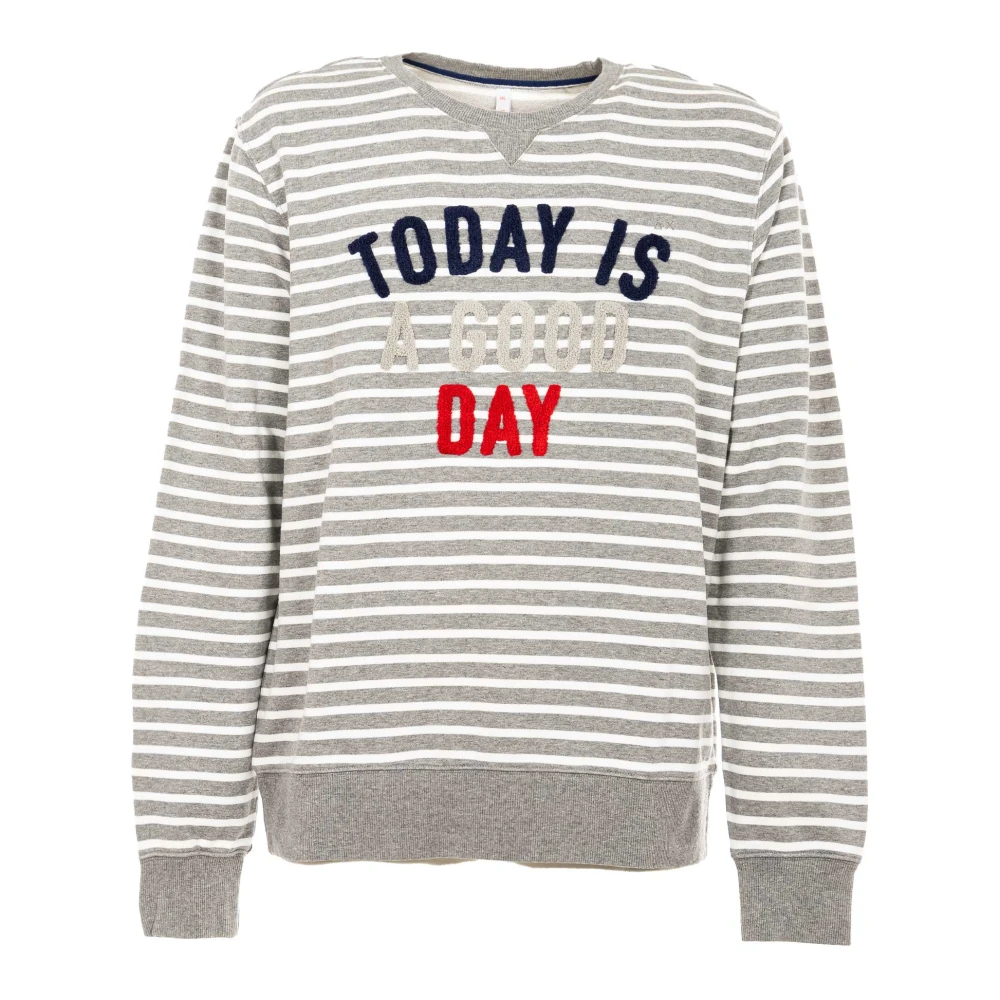 Sun68 Gestreepte katoenen sweatshirt voor mannen Gray Heren