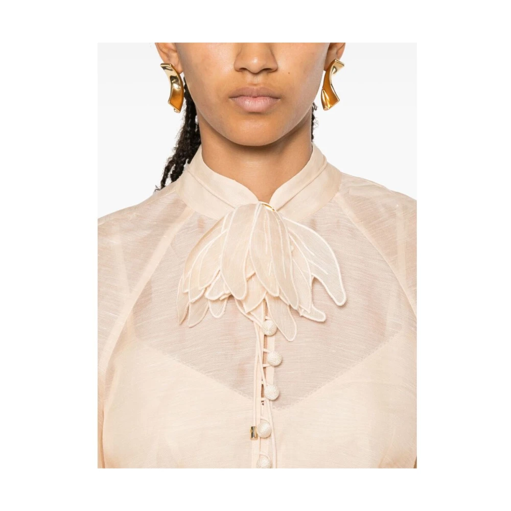 Zimmermann Transparante Bloes met Bloemen en Bandkraag Beige Dames