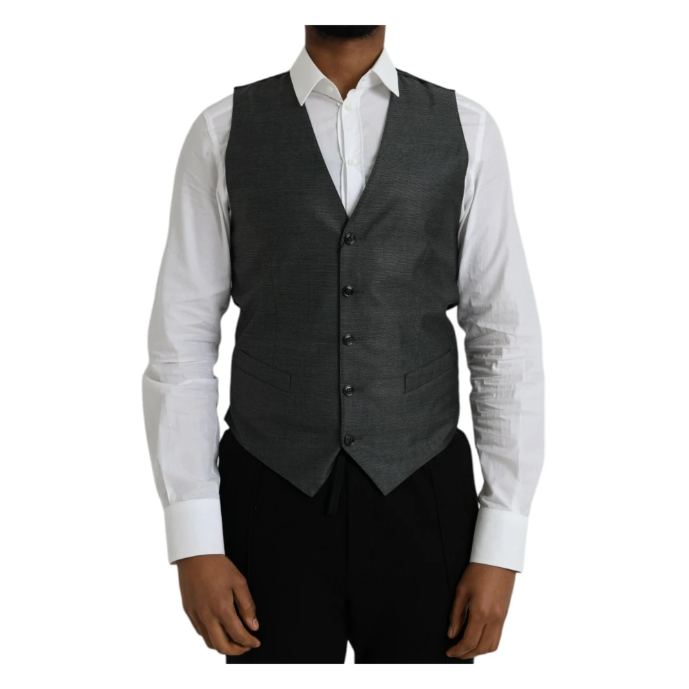 Dolce & Gabbana Men's Gray Wool Formal Dress Waistcoat Vest