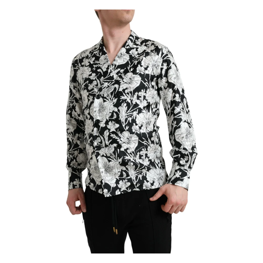 Dolce & Gabbana Zwart Wit Bloemen Button Down Shirt Multicolor Heren