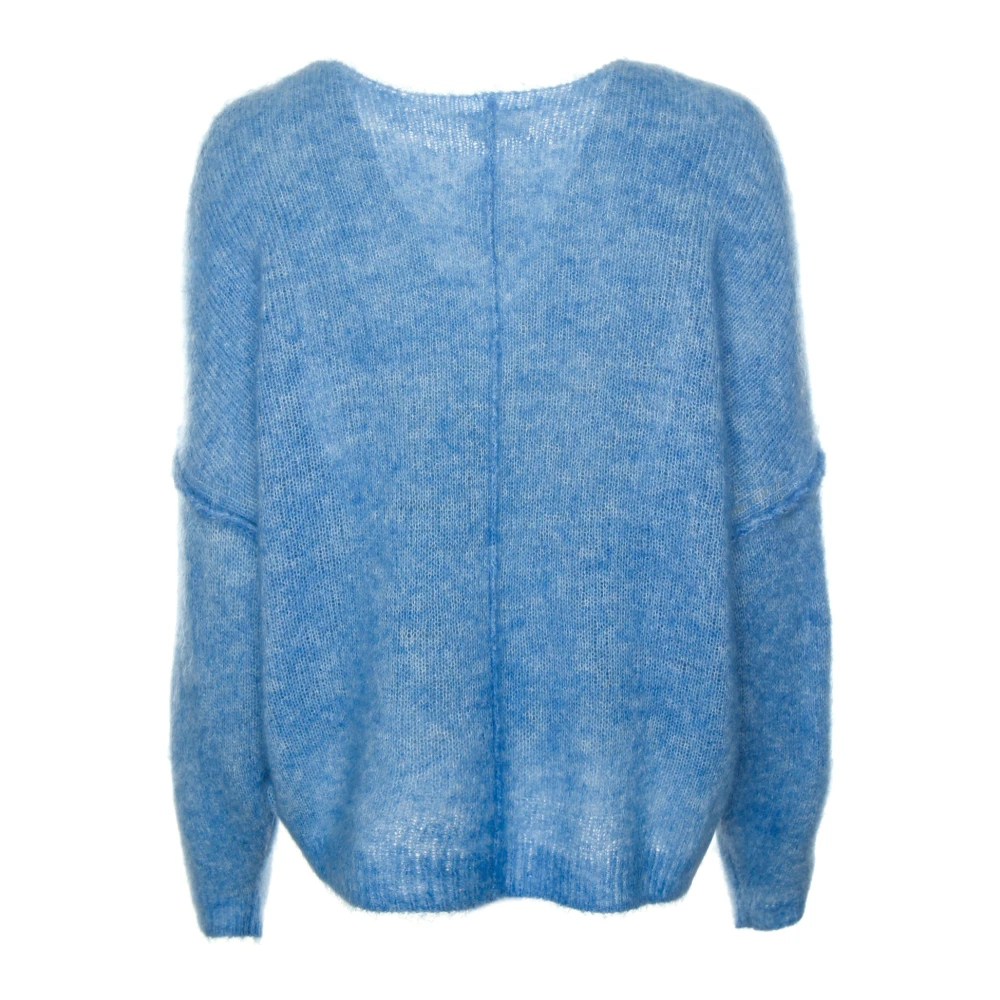 American vintage Zachte Gebreide Trui met Boothals Blue Dames