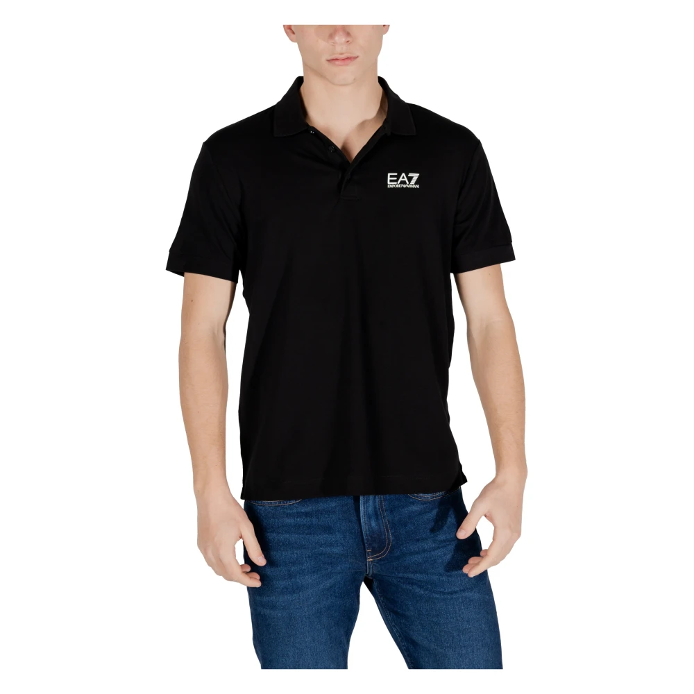 Emporio Armani Ea7 Mannelijk Zwart Tops Heren, 2XL, Katoen, Effen Polo Shirt Met Korte Mouwen