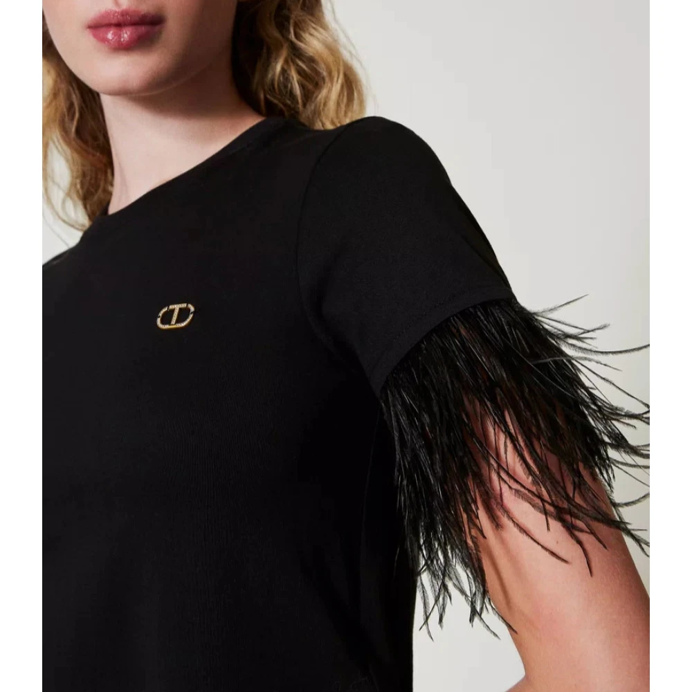 Twinset Logo Ovaal Veer T-Shirt Black Dames