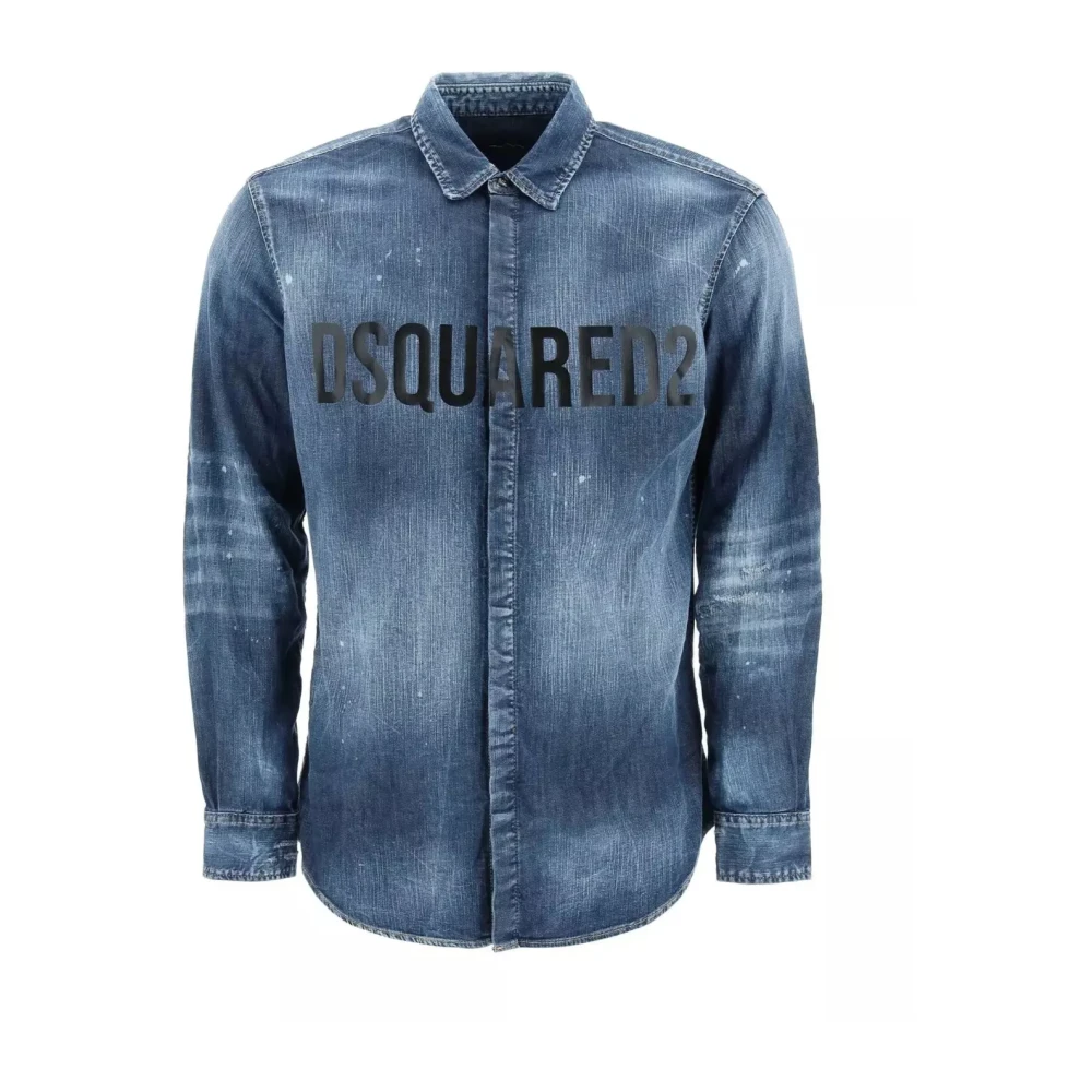 Dsquared2 Denim shirt met bedrukt logo Blue Heren