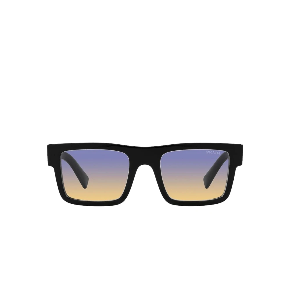Prada Tidlösa fyrkantiga solglasögon med blå/gul degrade-linser Black, Unisex