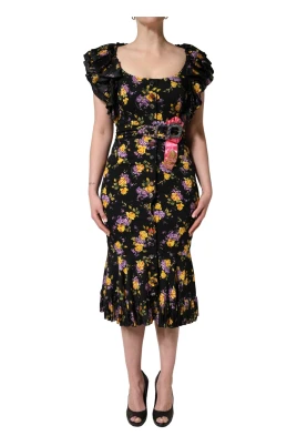 Crystal Brooch Silk Midi Dress