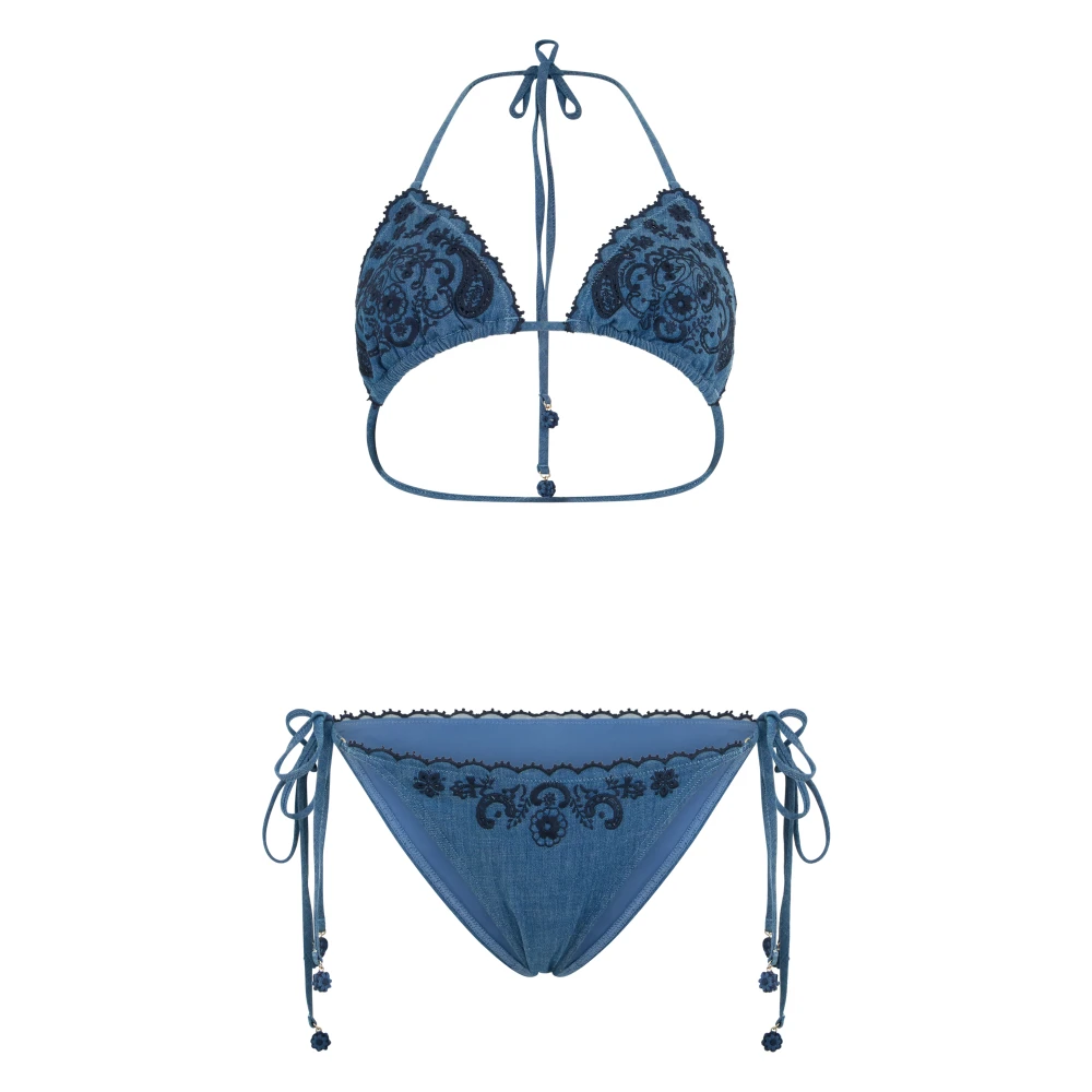 Zimmermann Blue Two Piece Suit With Embroidery - Female - Bikinis - M - Swimwear