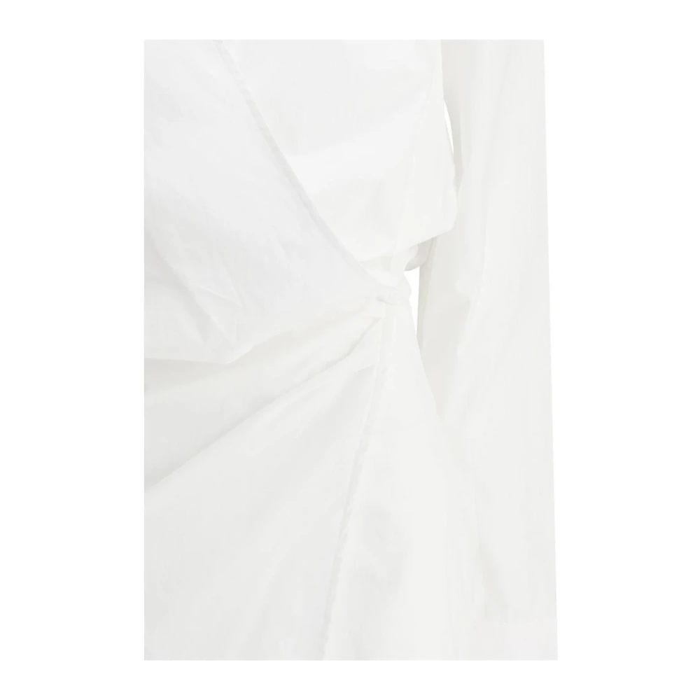 The Attico Katoenen Mini Jurk met V-Hals White Dames