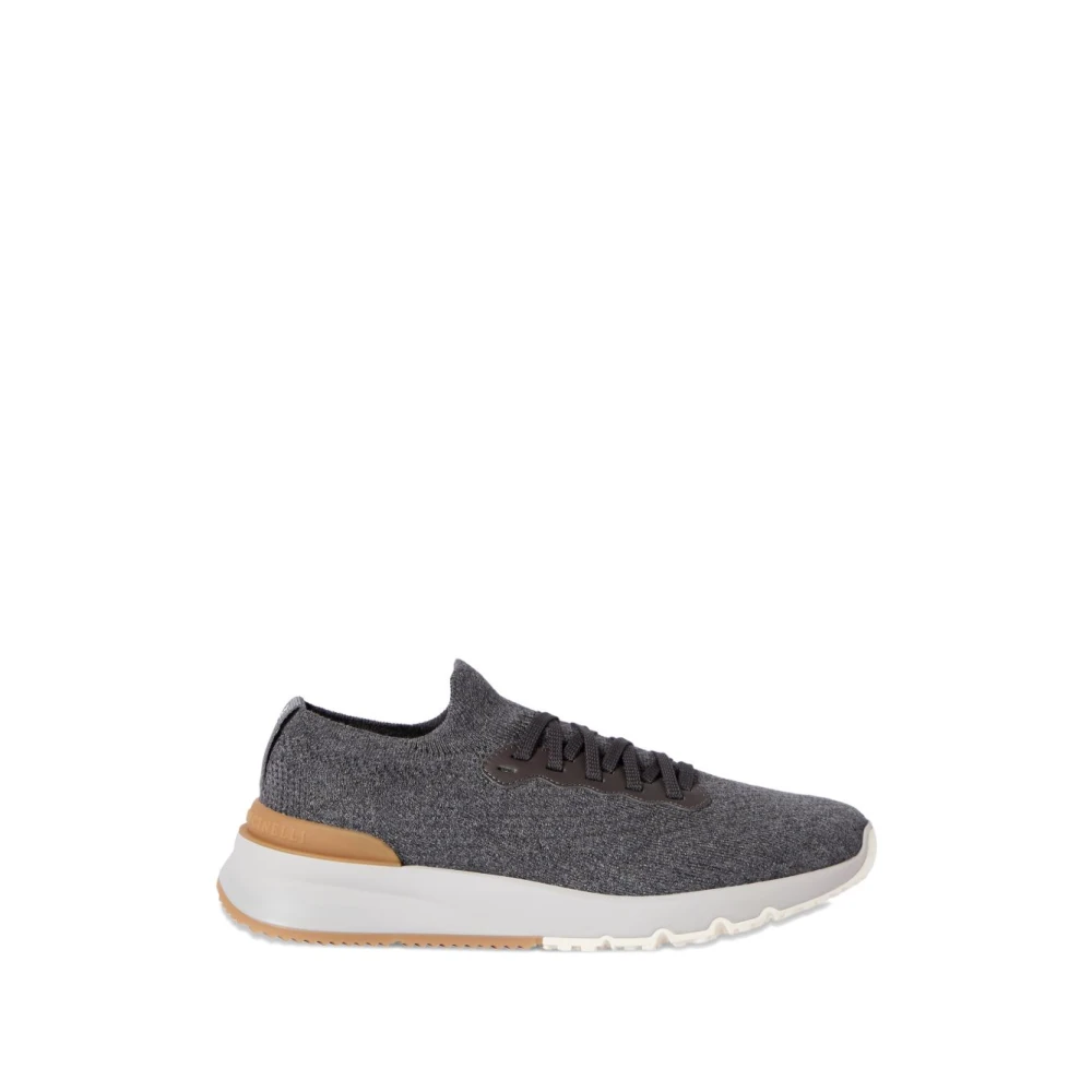 Brunello Cucinelli Black Sneakers, Male, 8 Uk, Cotton Knit Trainers