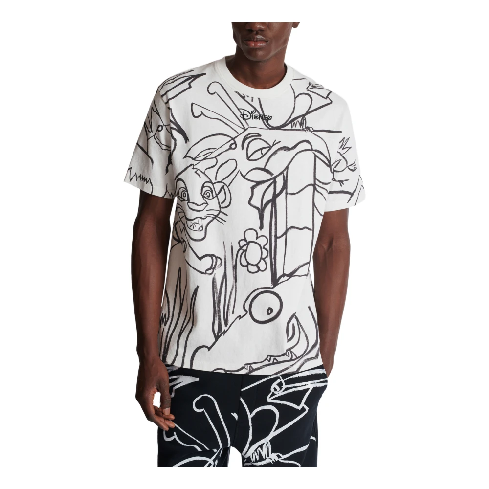 Balmain Diney x: The Lion King Ruimvallend bedrukt kindershirt White Heren