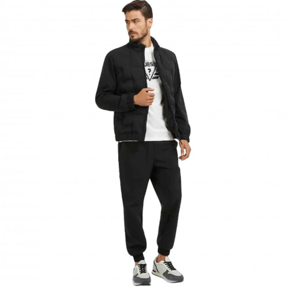Guess Zwarte jas met capuchon en logo Black Heren