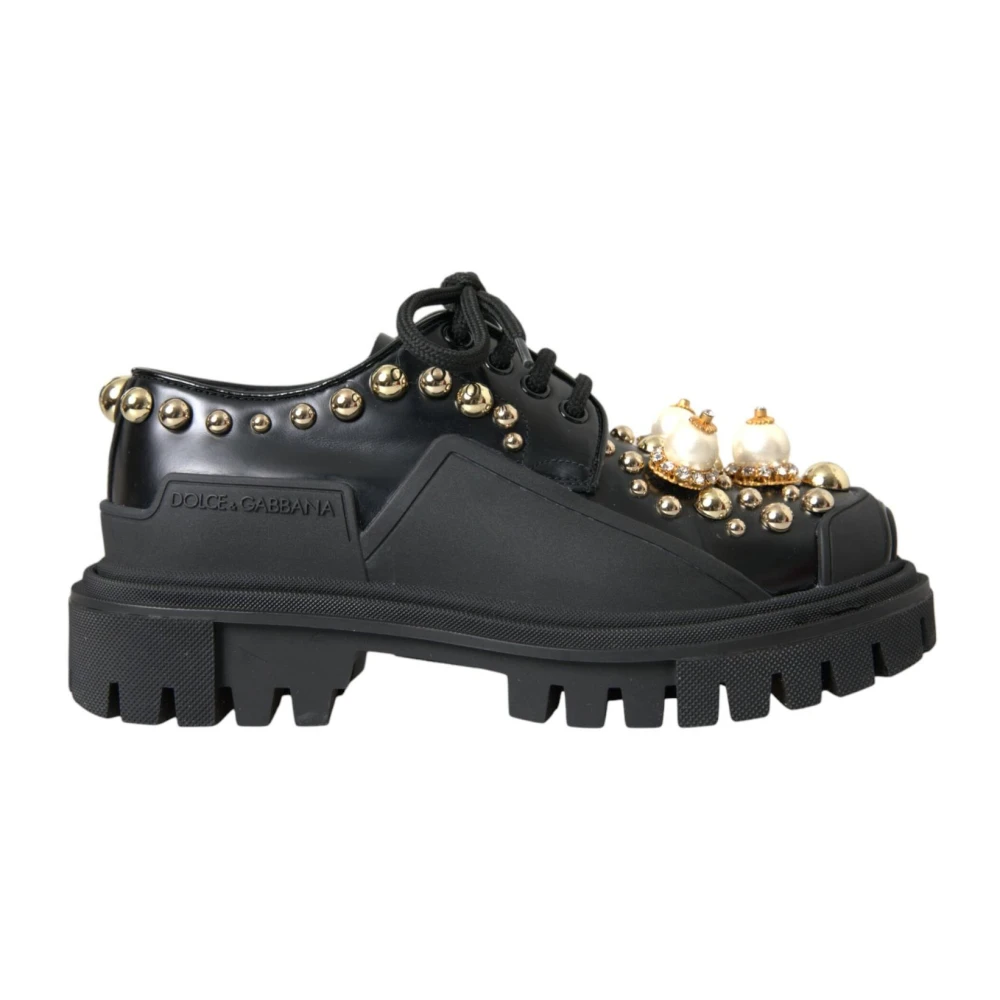 Dolce & Gabbana Women's Black Leather Trekking Derby Shoes