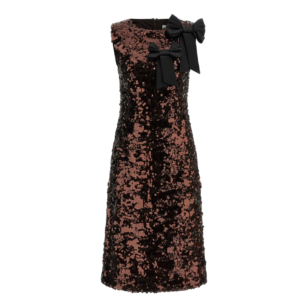 Ganni Women's Brown Party Dresses, S, Velvet Sequins Straight Midi Dress