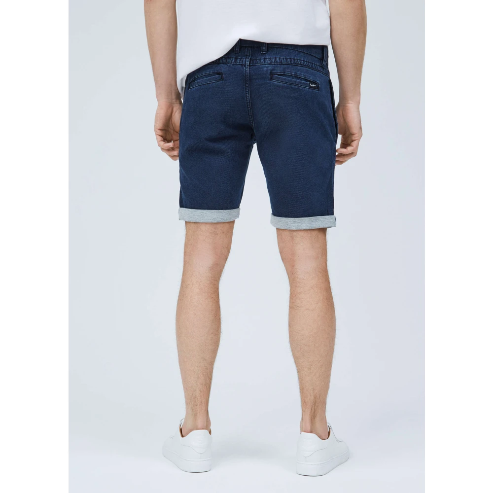 Pepe Jeans Stretch Shorts Dobby Indigo Blauw Blue Heren