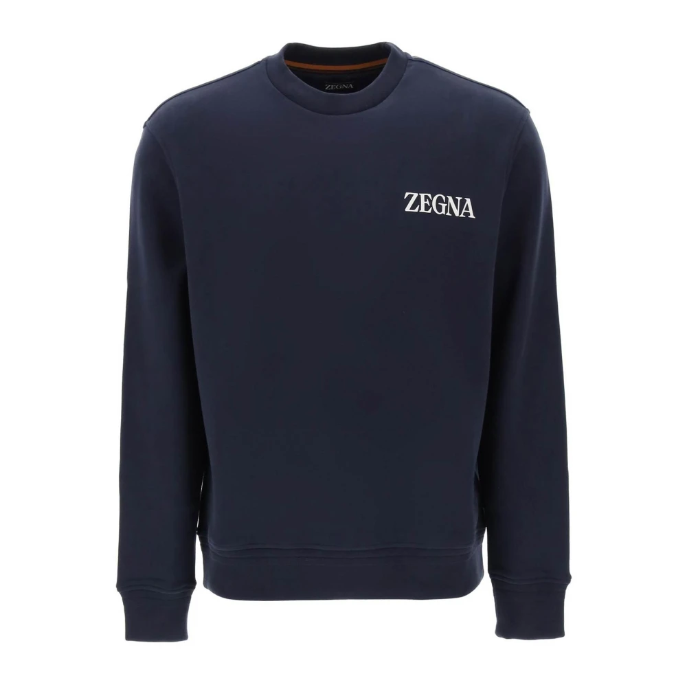 Ermenegildo Zegna Sweatshirt met Flocked Logo Blue Brown Heren