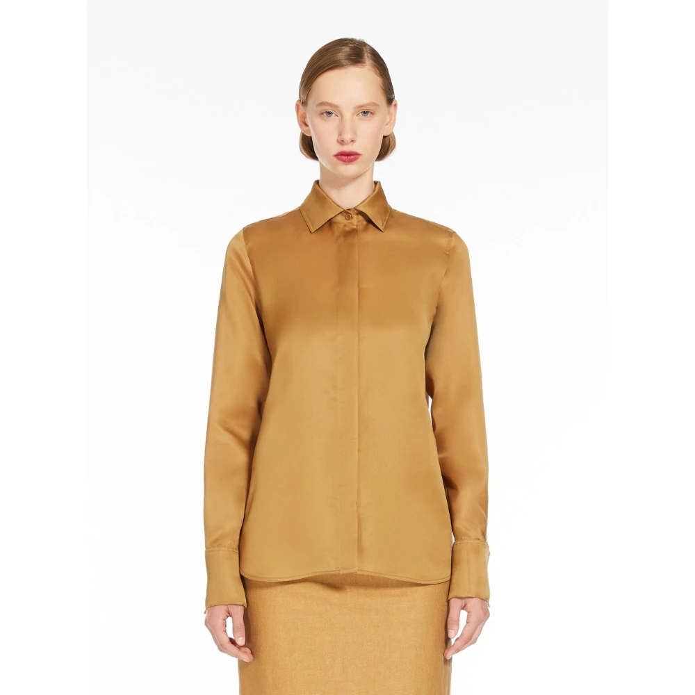 Max Mara Klassieke Zijden Shirt Bruin Brown Dames