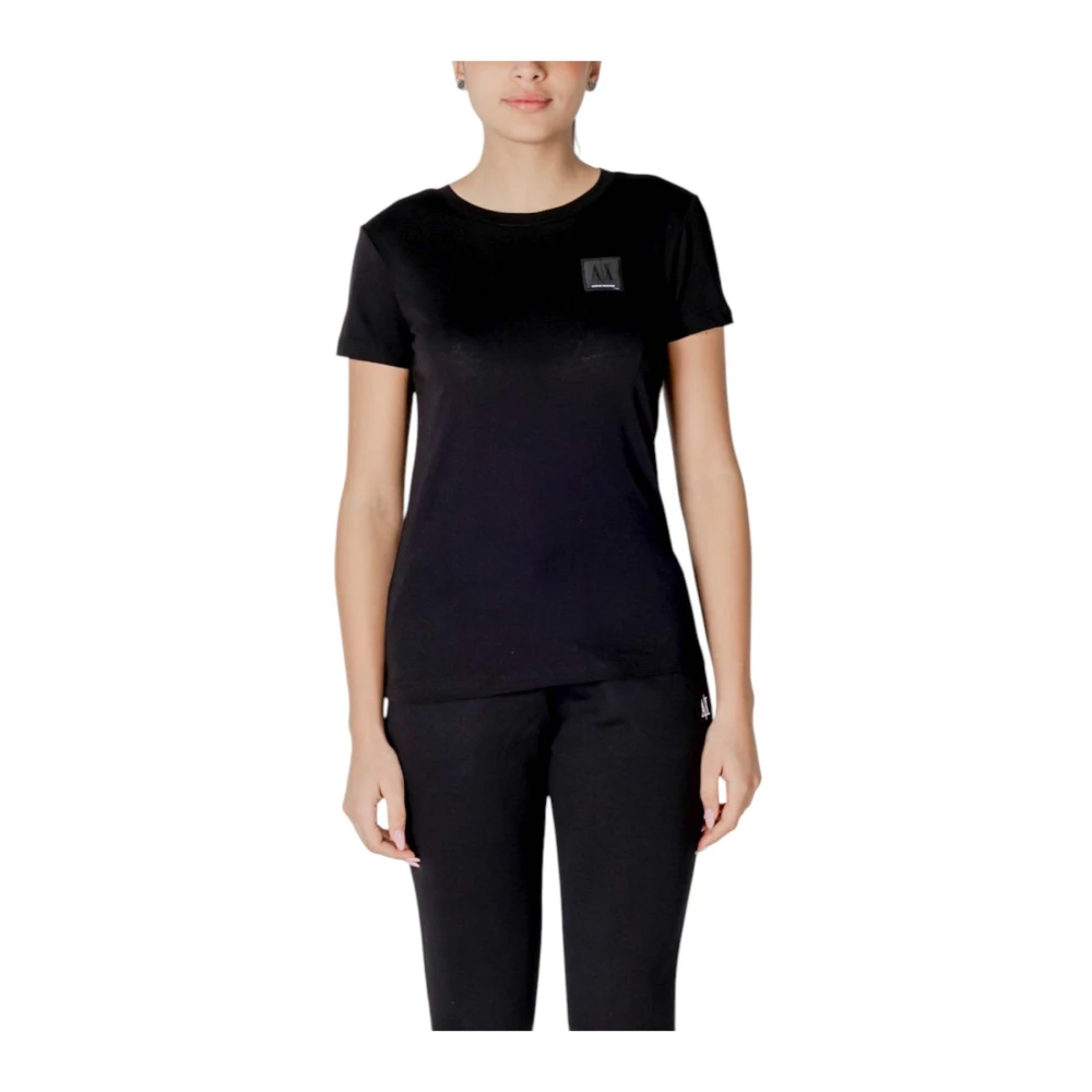 Armani Exchange Women's Black Logo Tee Short Sleeve Crew Neck