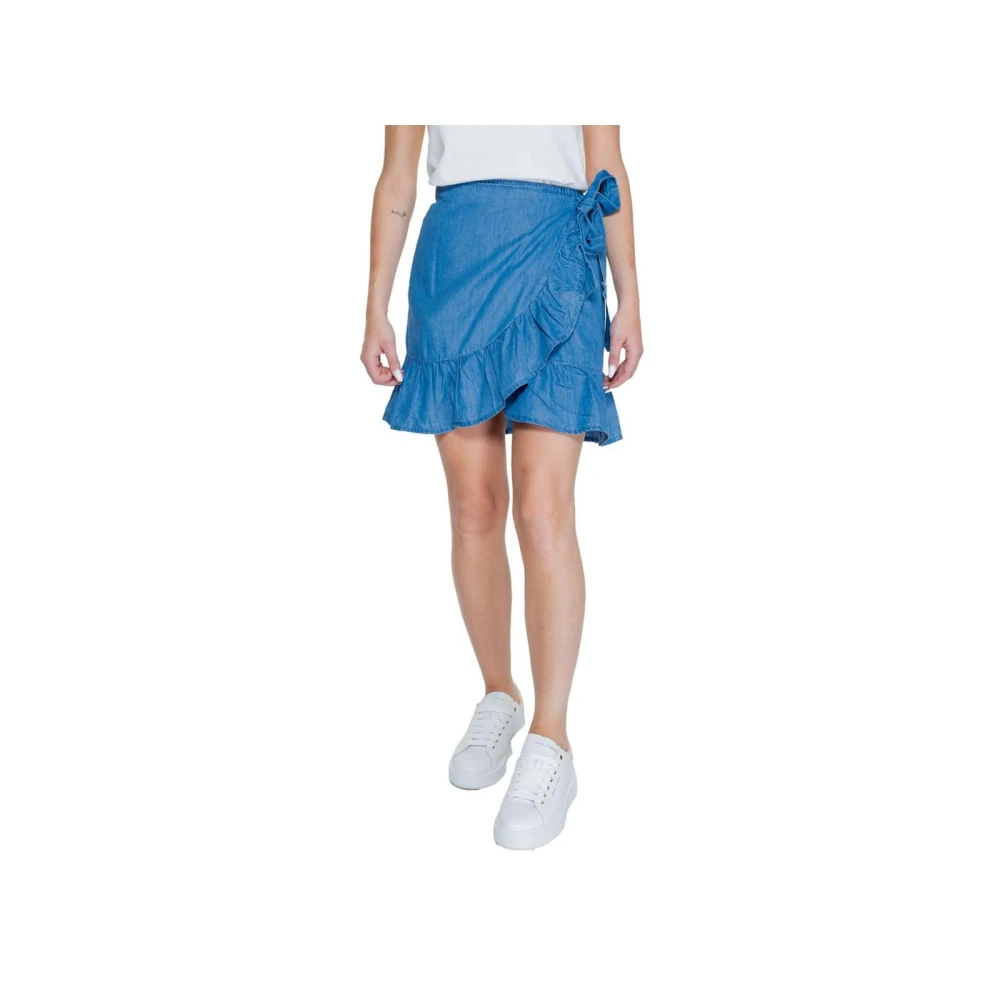 Only Denim Wrap Mini Rok Ruches Blue Dames