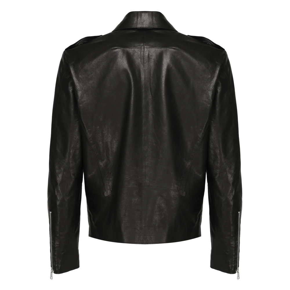 Giuliano Galiano Zwarte leren jas met ritssluiting Black Heren