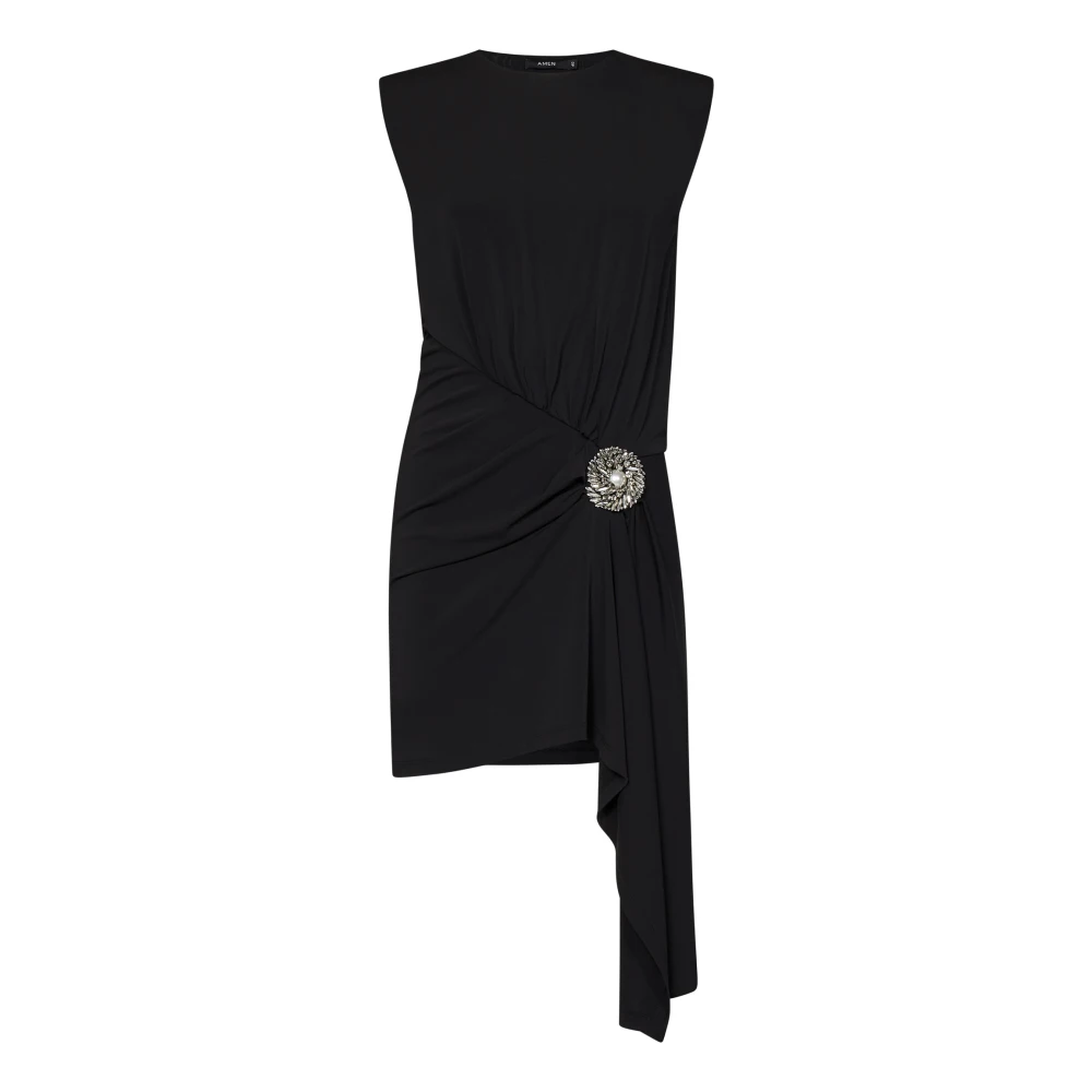 Amen Zwarte Jerseyjurk met Juweelbroche Black Dames