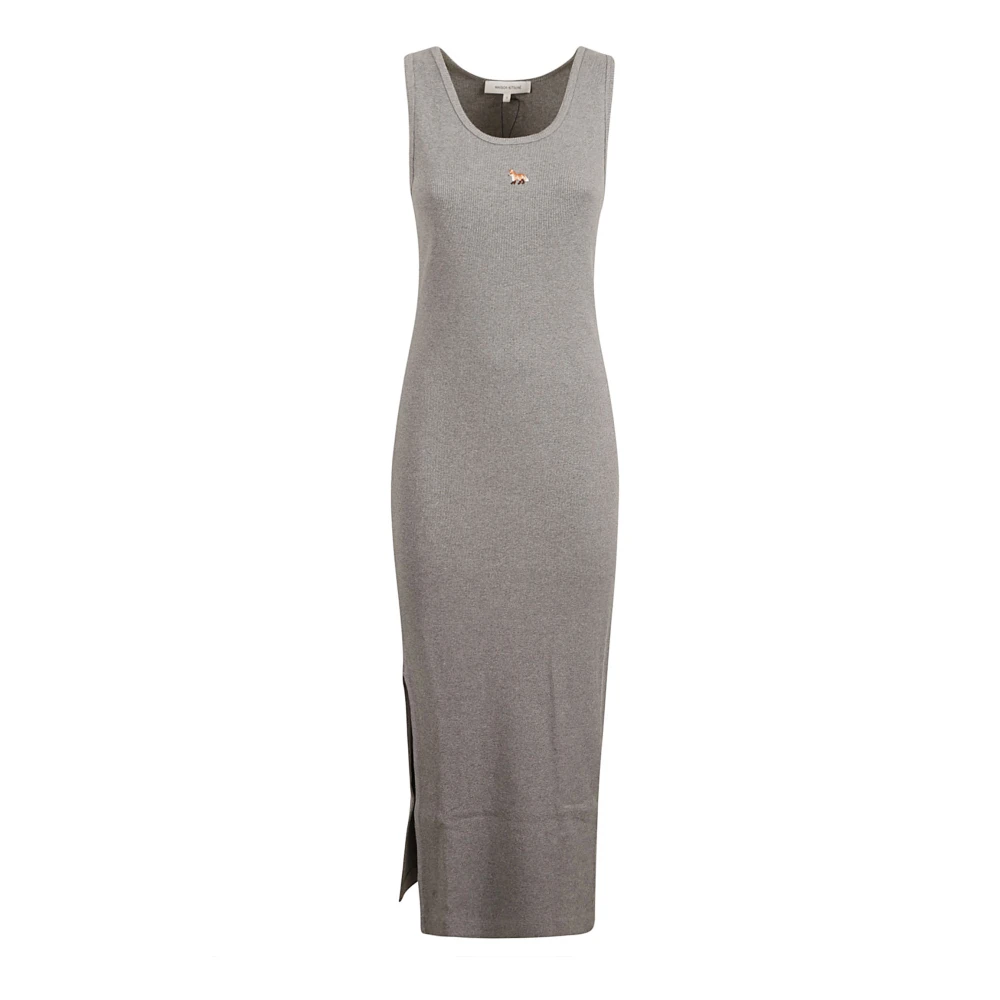 Maison Kitsuné Geribbelde Tankjurk Gray Dames