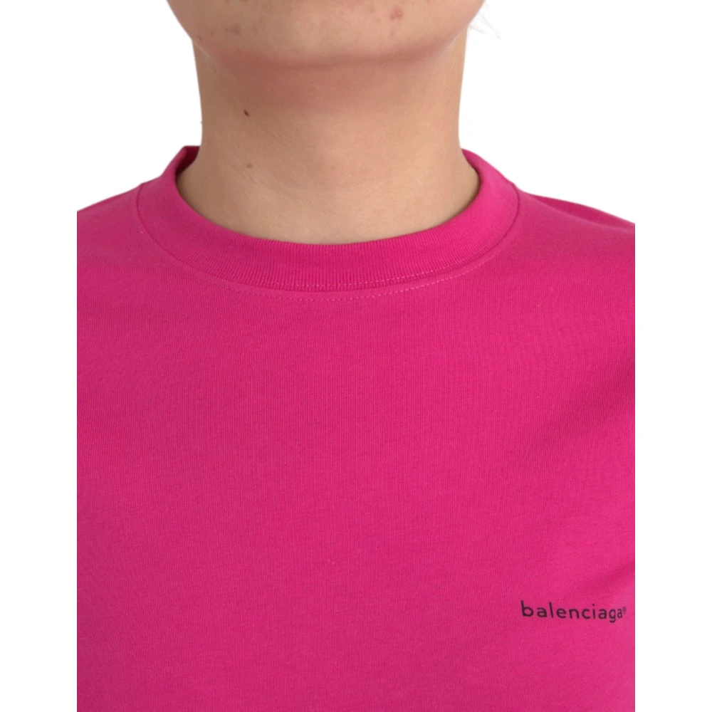 Balenciaga Katoenen T-shirt met Ronde Hals en Korte Mouwen Pink Dames