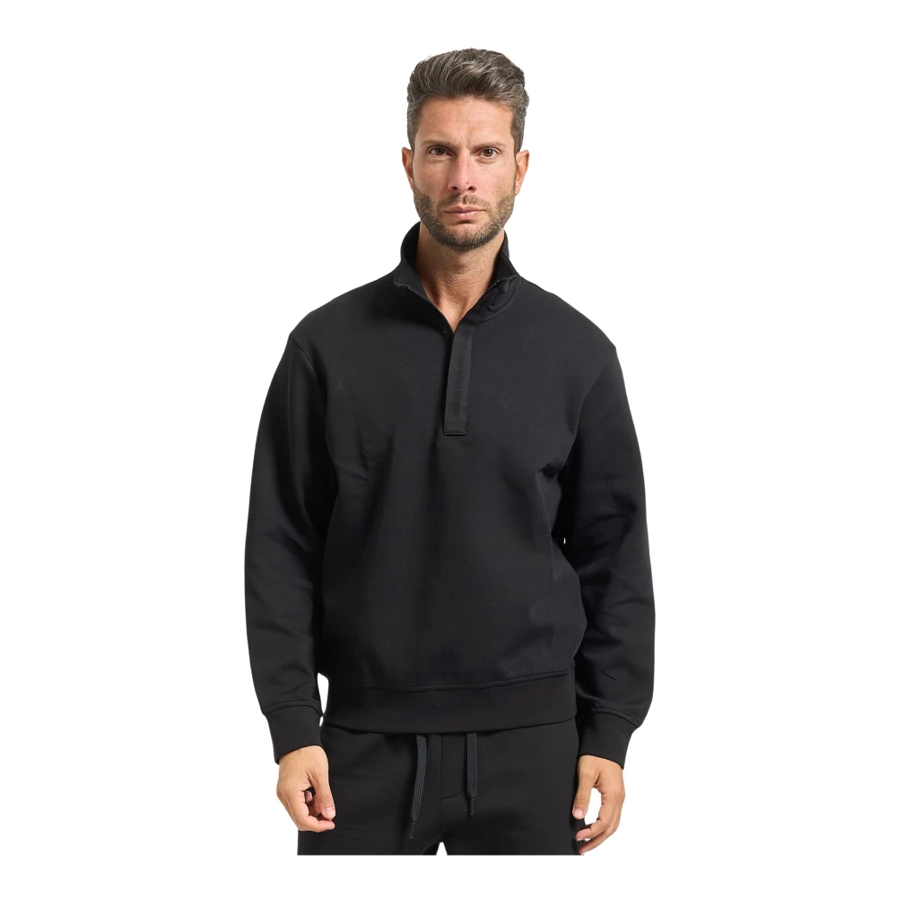 Armani Exchange Men's Black High-Neck Sweatshirt With Half Zip