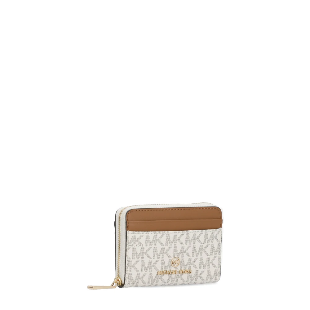 Michael Kors Ivoor Canvas en Leren Portemonnee met Gouden Metalen Details Beige Dames