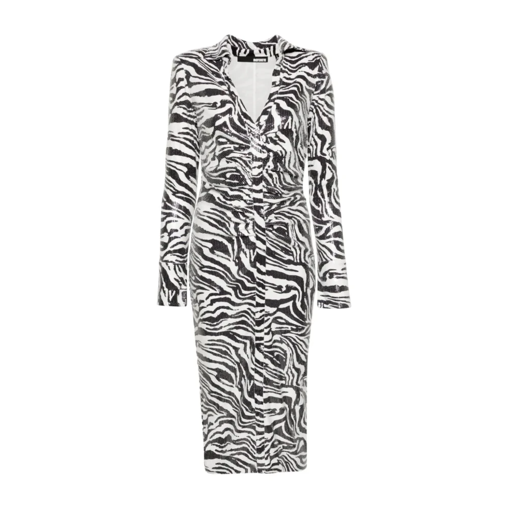 Rotate Birger Christensen Zebra Print Sequins Midi Shirt Jurk White Dames