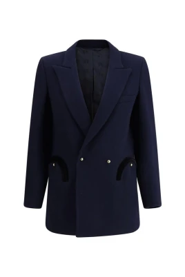 Velvet Trim Double Breasted Blazer