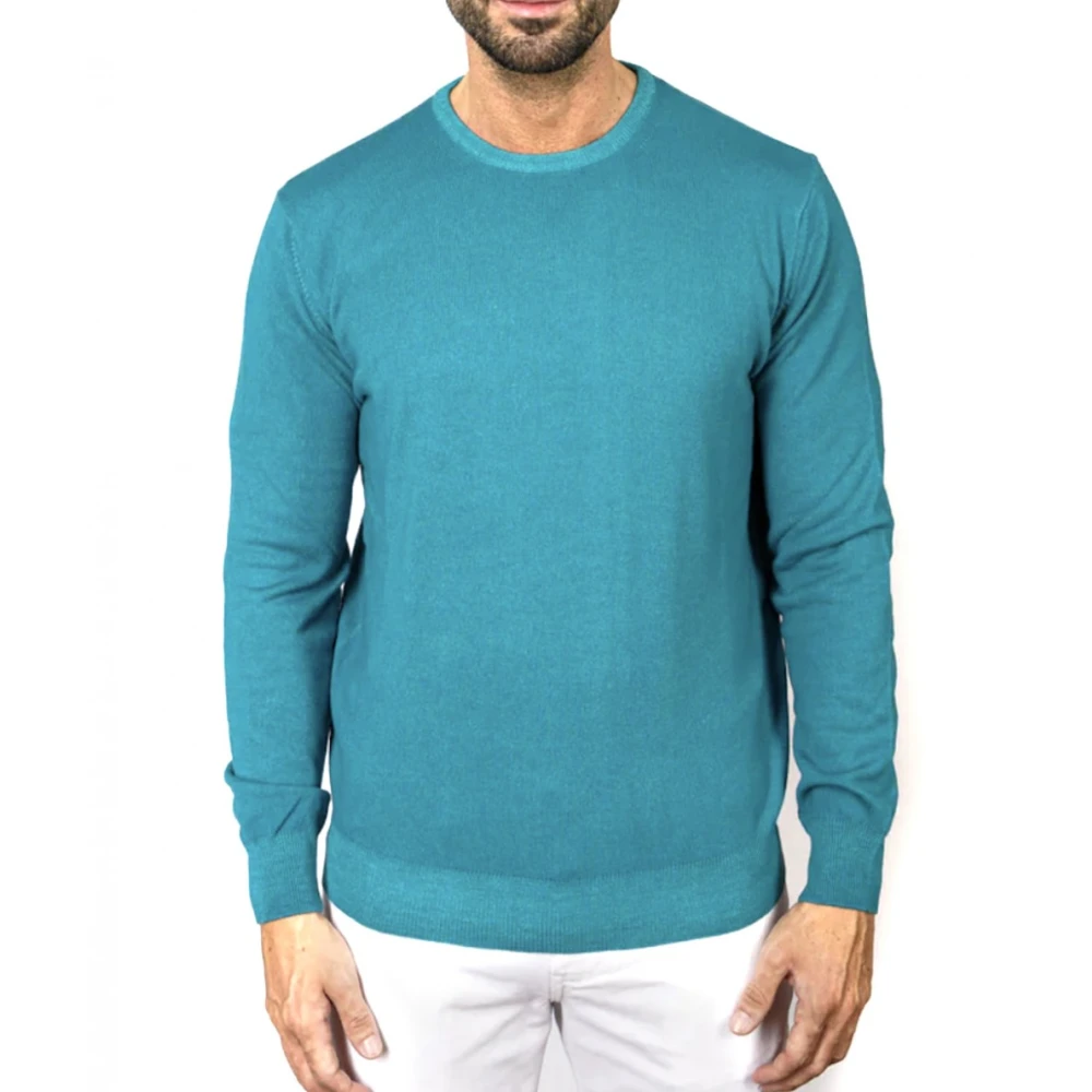 Filippo De Laurentiis Merino Cashmere Crewneck Sweater Blauw Green Heren