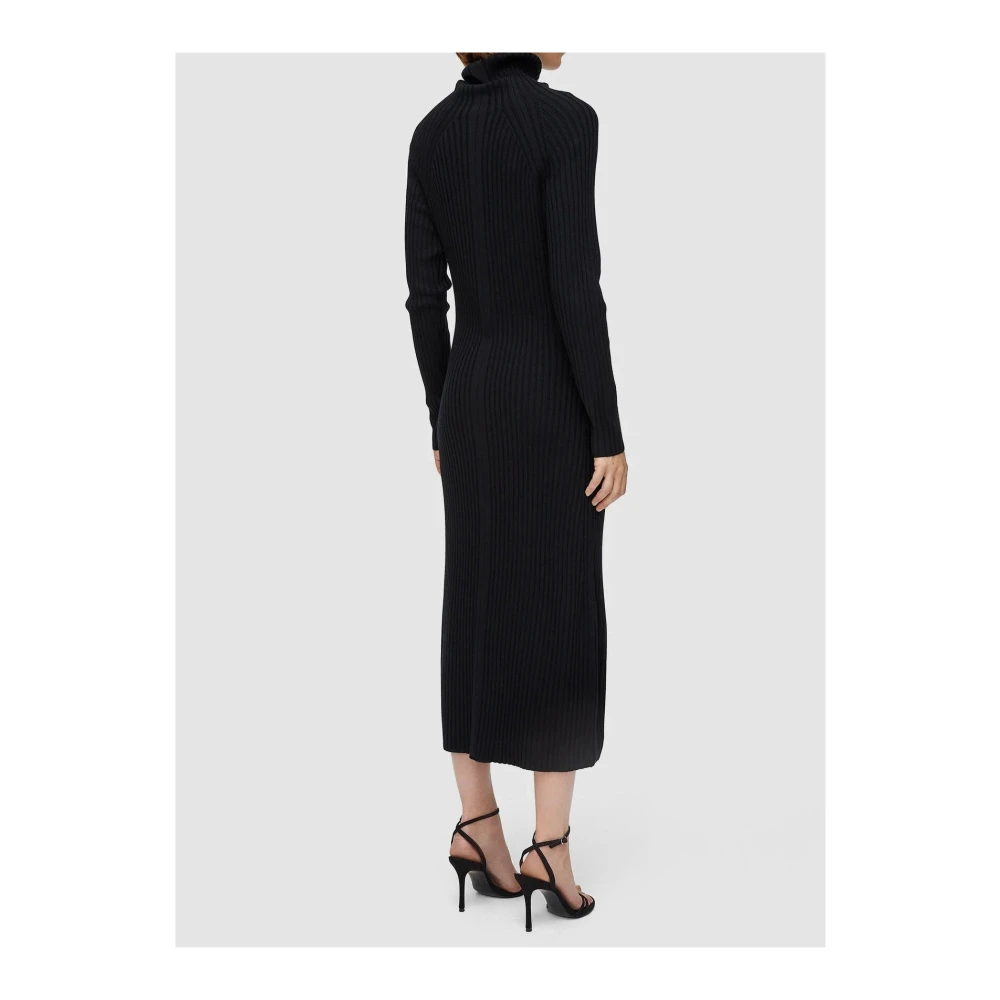 joseph Zwarte Geribbelde Slim Fit Jurk Black Dames