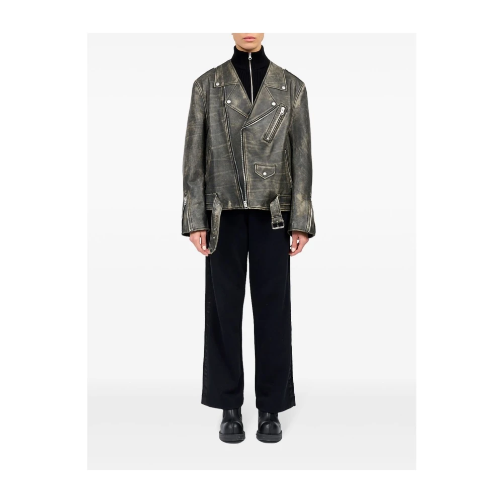 MM6 Maison Margiela Heavy Leather Biker Jacket Brown Dames