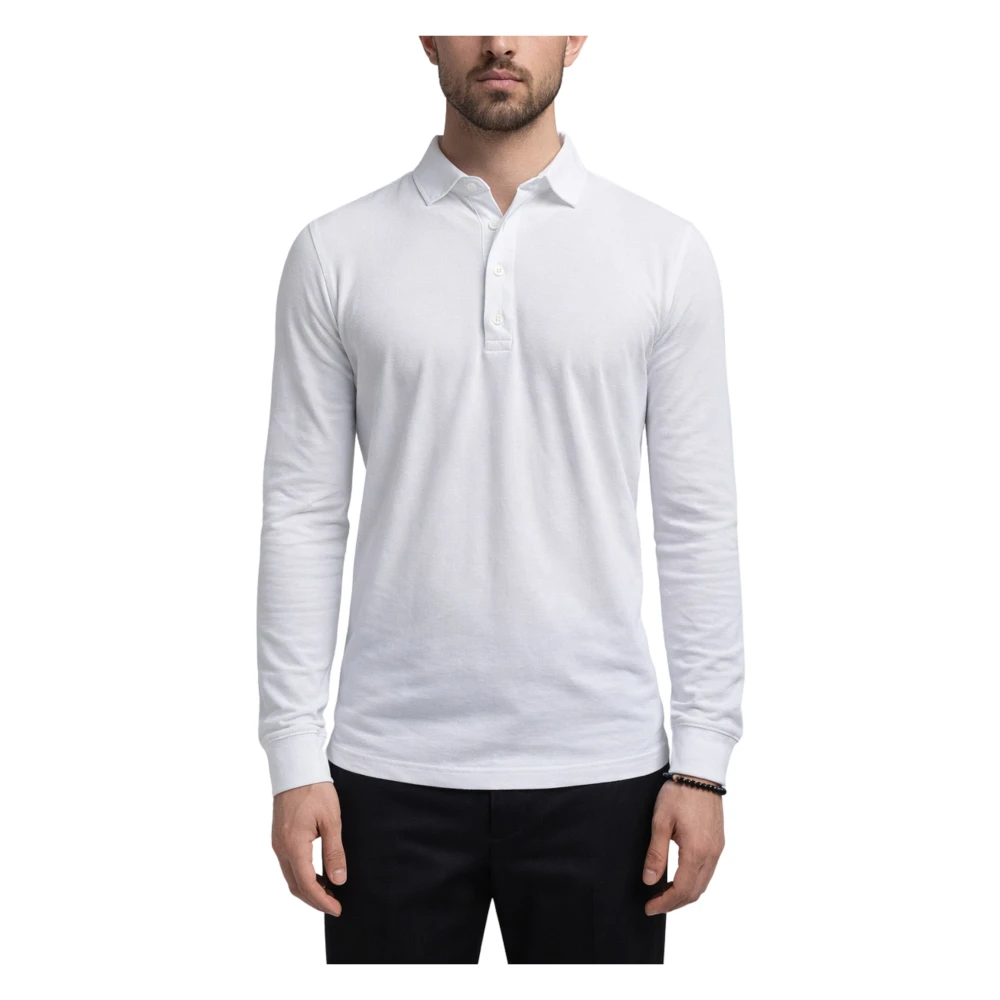 Gran Sasso White Polo Shirts, Male, 3XL, Long Sleeve Polo