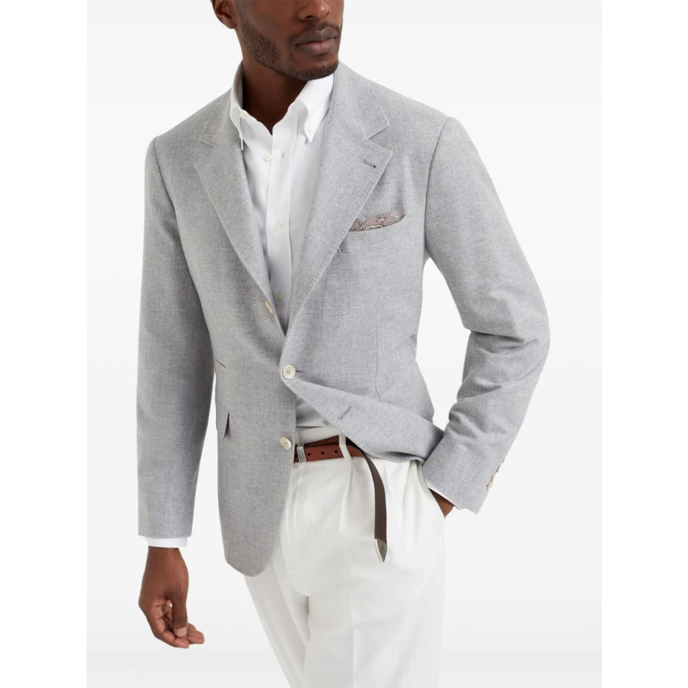 BRUNELLO CUCINELLI Grijze Wollen Blend Jas Met Revers Gray Heren