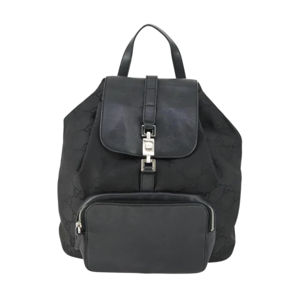 Gucci Vintage Women's Black Pre-Owned Gg Monogram Jacquard Backpack