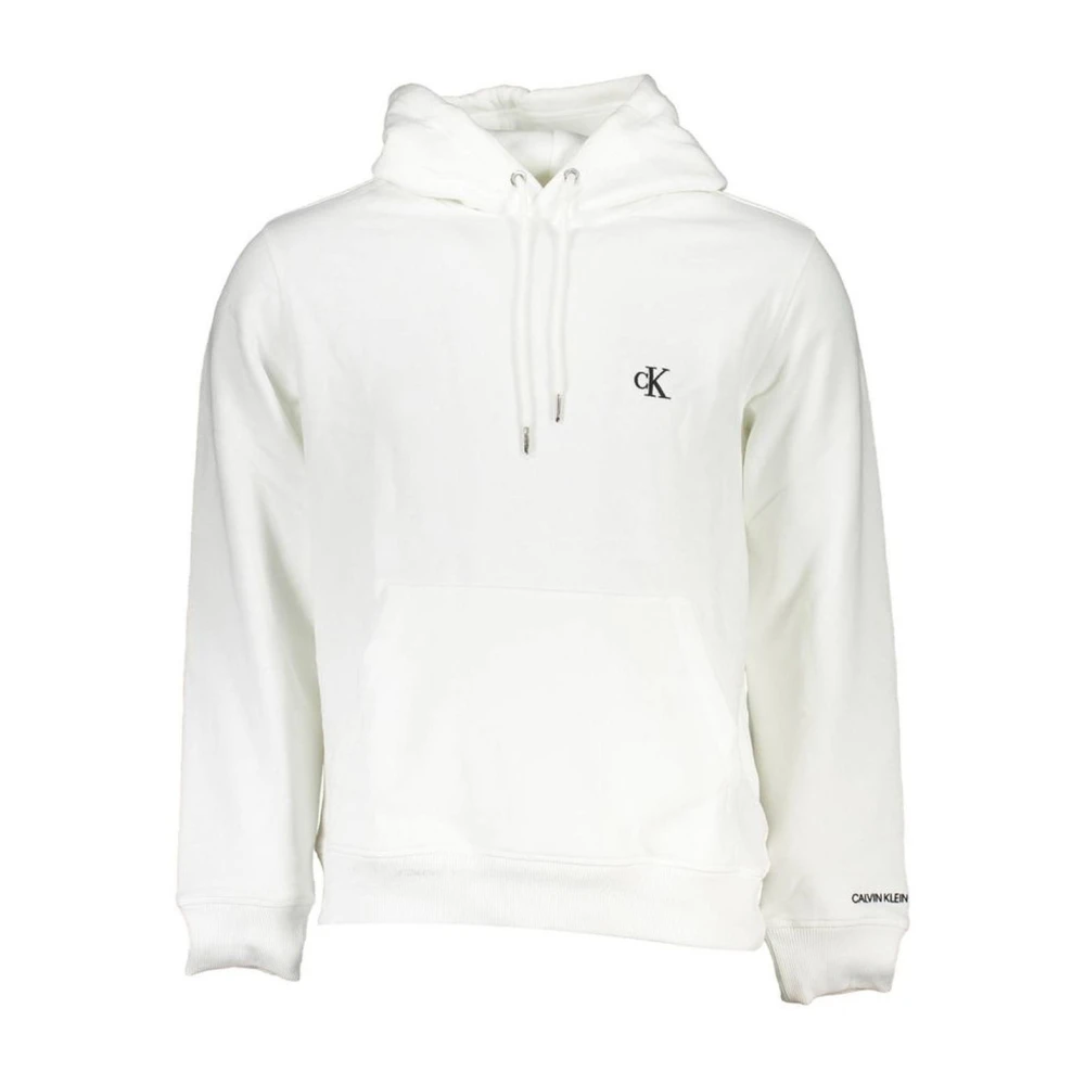 Calvin Klein Men's White Cotton Hooded Sweatshirt With Embroidery