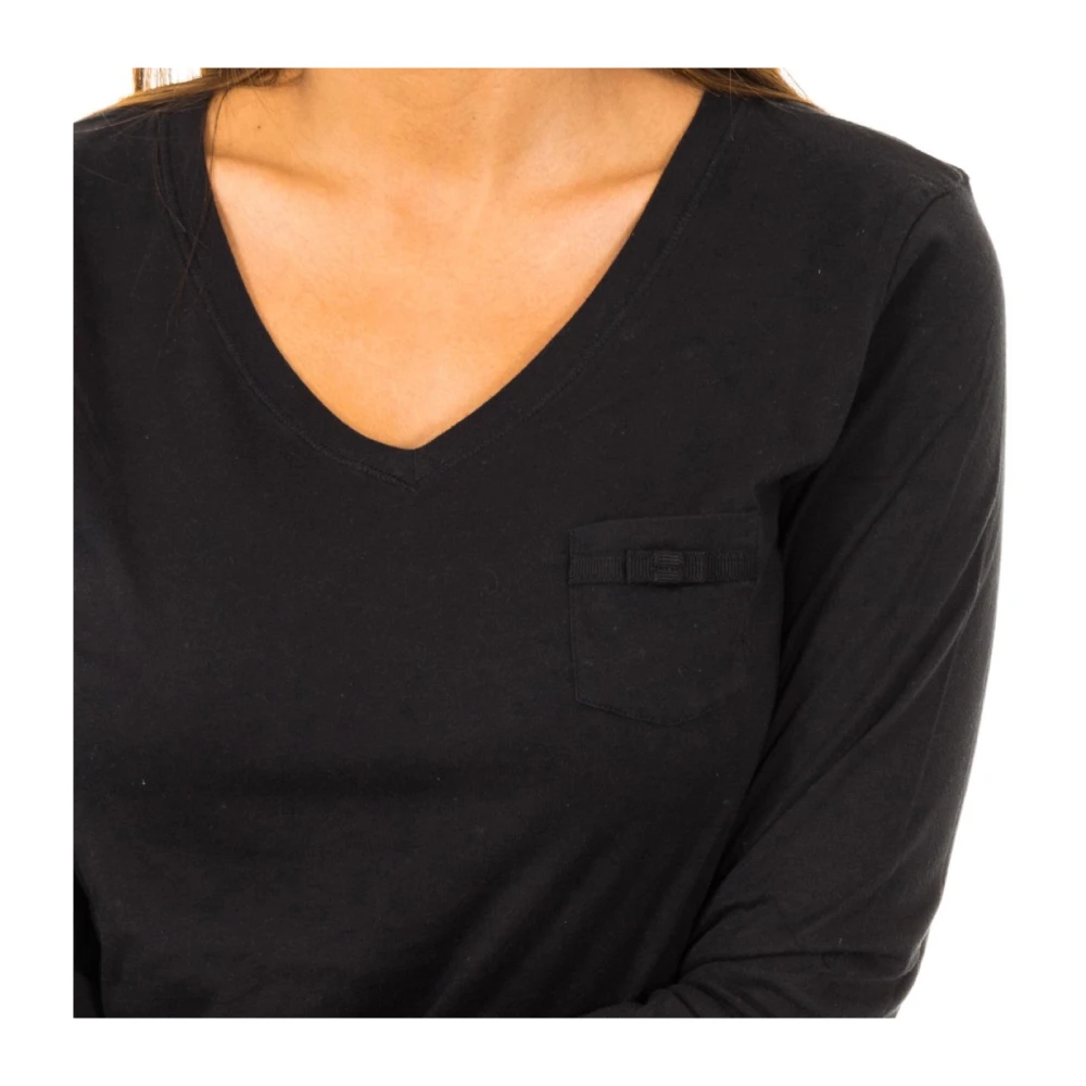 Tommy Hilfiger Lange Mouw T-shirt met Geribbelde Halslijn Black Dames