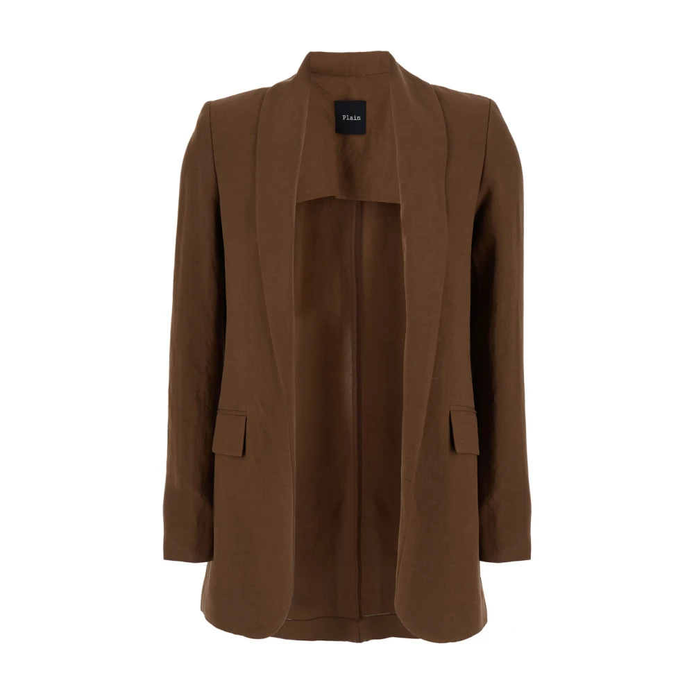 Plain Units Bruine Linnen Viscose Blazer Jas Brown Dames